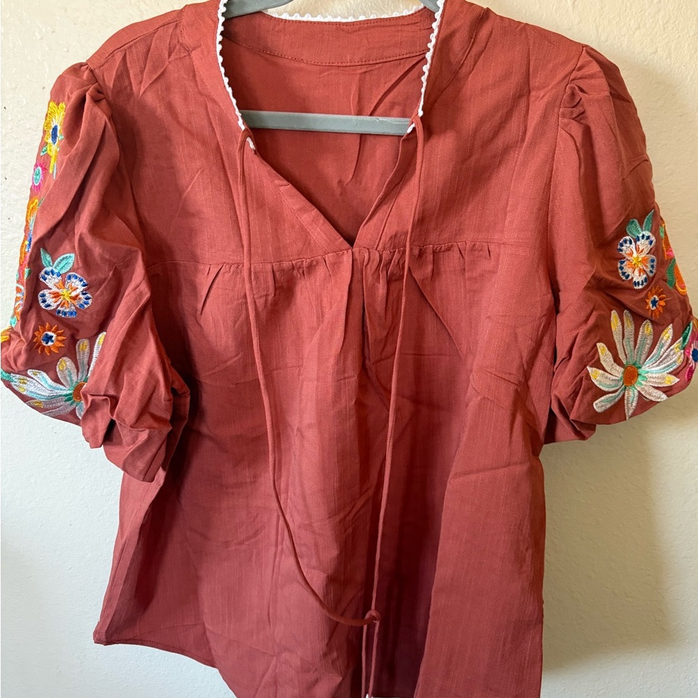 Embroidered Rust Women's Top